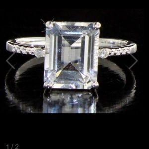 Step Cut 2.21 ct Natural Aquamarine/Diamond Ring Size 6